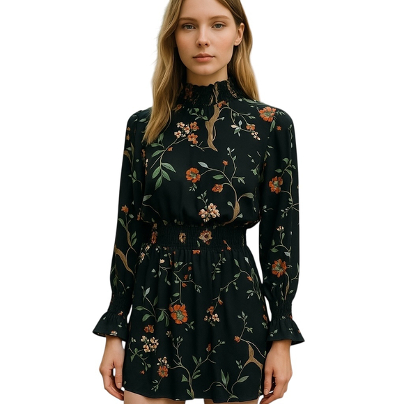 Nanette Lepore Dresses & Skirts - Nanette Lepore Black Floral Mini High Low Smocked Dress 2